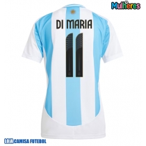 Camisa de Futebol Argentina Angel Di Maria #11 Equipamento Principal Mulheres Copa America 2024 Manga Curta